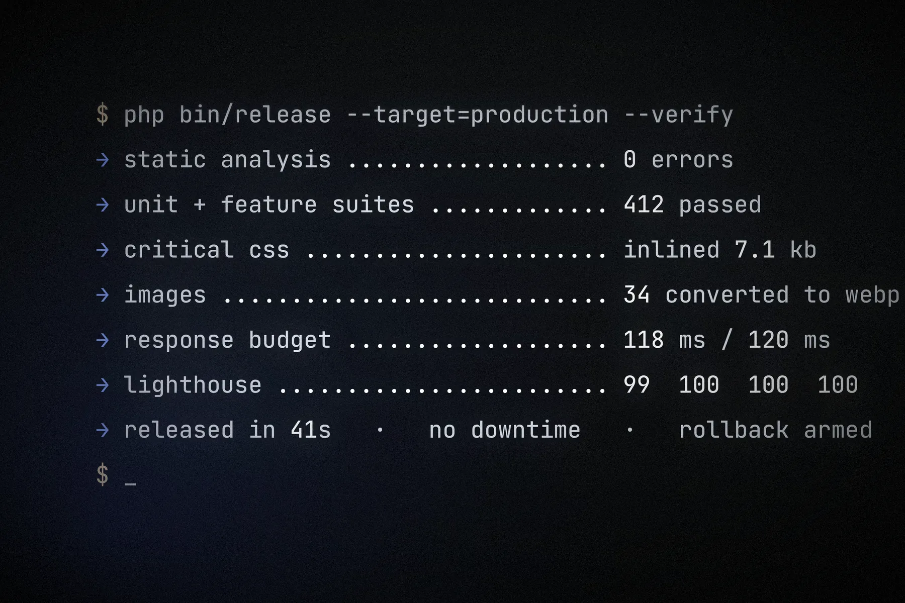 A release pipeline log for the Meridian operations tooling project.